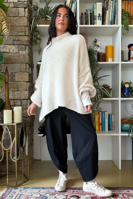 Big Softie Funnel Grunge Knit Ecru